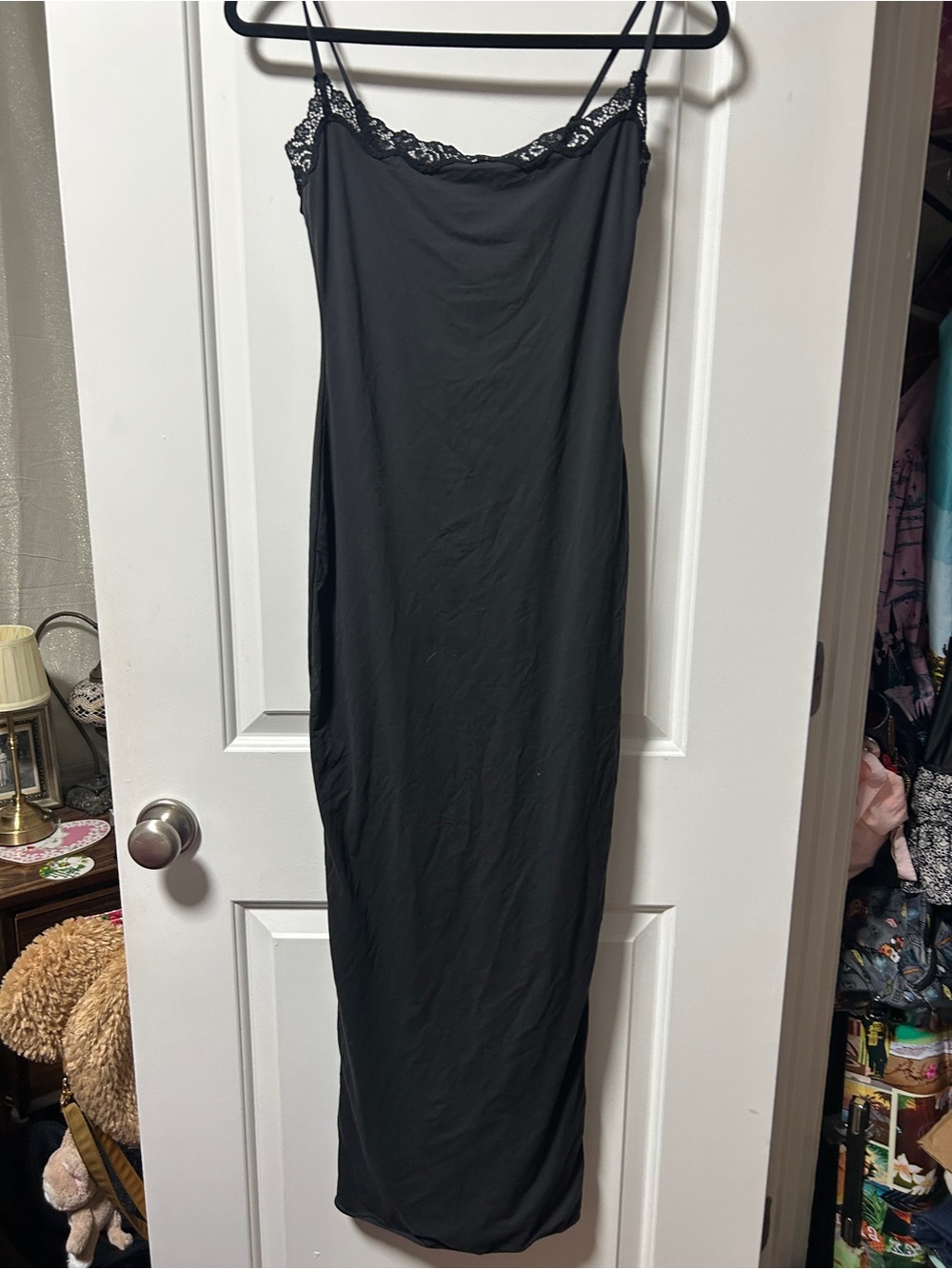 SKIMS Black Lace Trim Slip Dress
